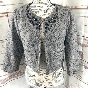 Forever 21 Embellished Boho Tweed Gray Blazer Jacket M